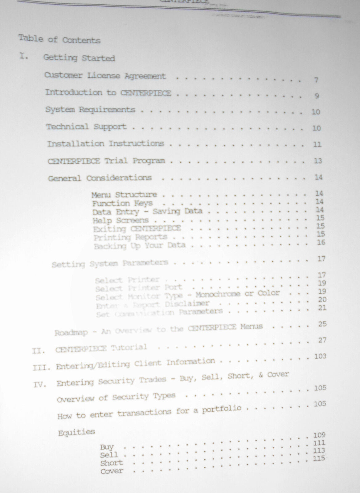 Centerpiece Portfolio Management Software - Trial Program - 1988, for IBM PCs