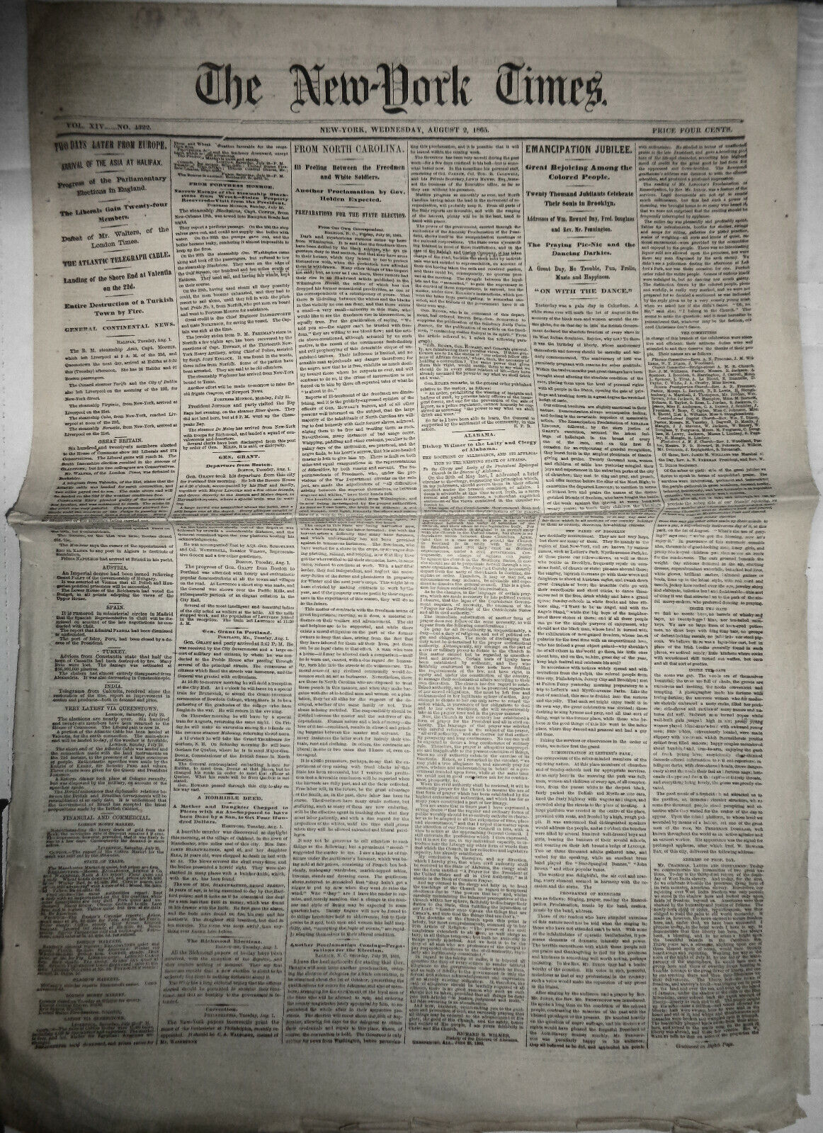 THE NEW YORK TIMES. AUG 2, 1865 - EMANCIPATION JUBILEE IN BROOKLYN; FREEDMEN ...