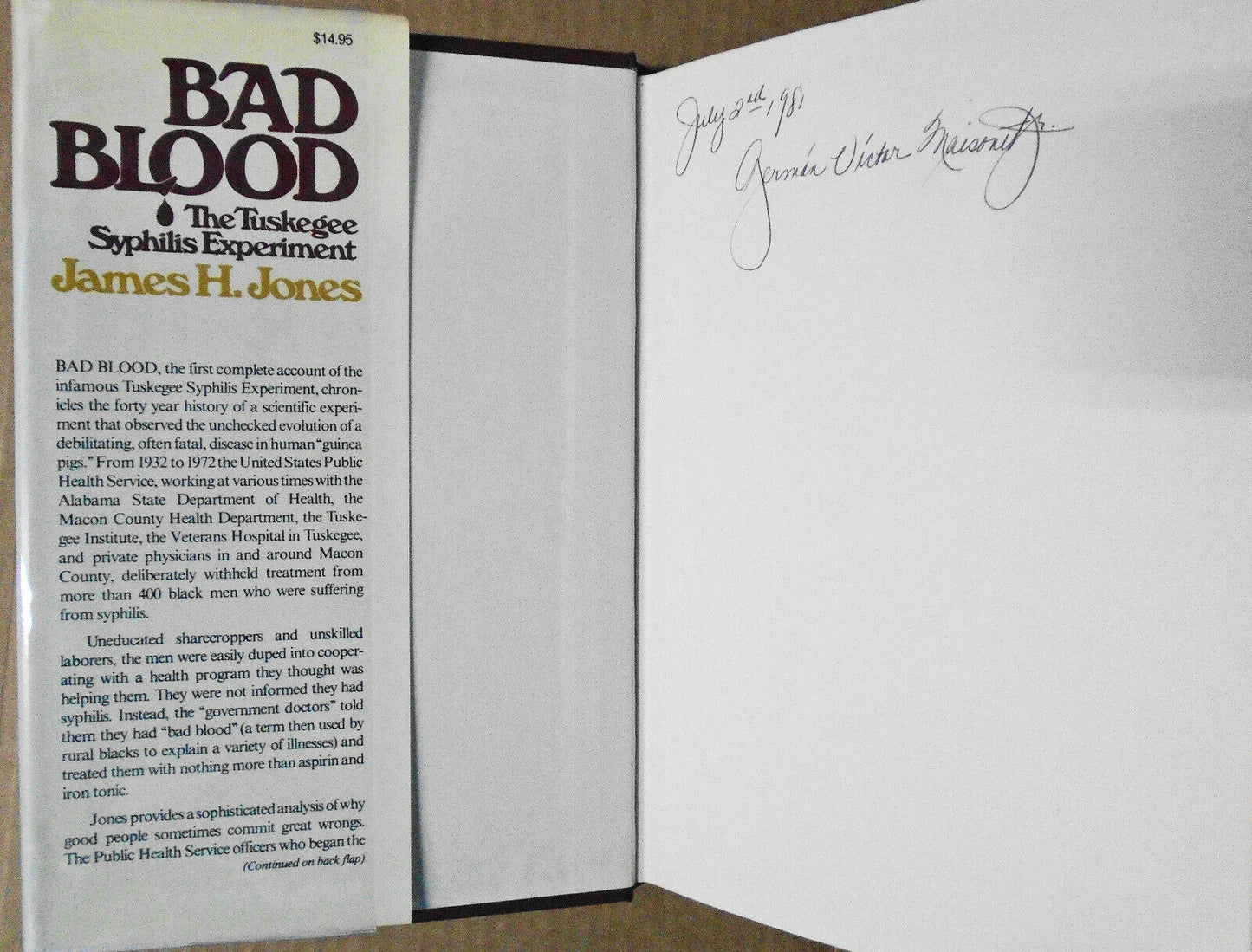 Bad Blood: The Tuskegee Syphilis Experiment by James H Jones. 1981 Hardcover 1st