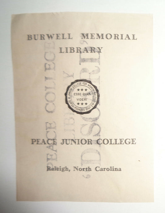 Peace Junior College for Women, Burwell Memorial Library Bookplate -19th century