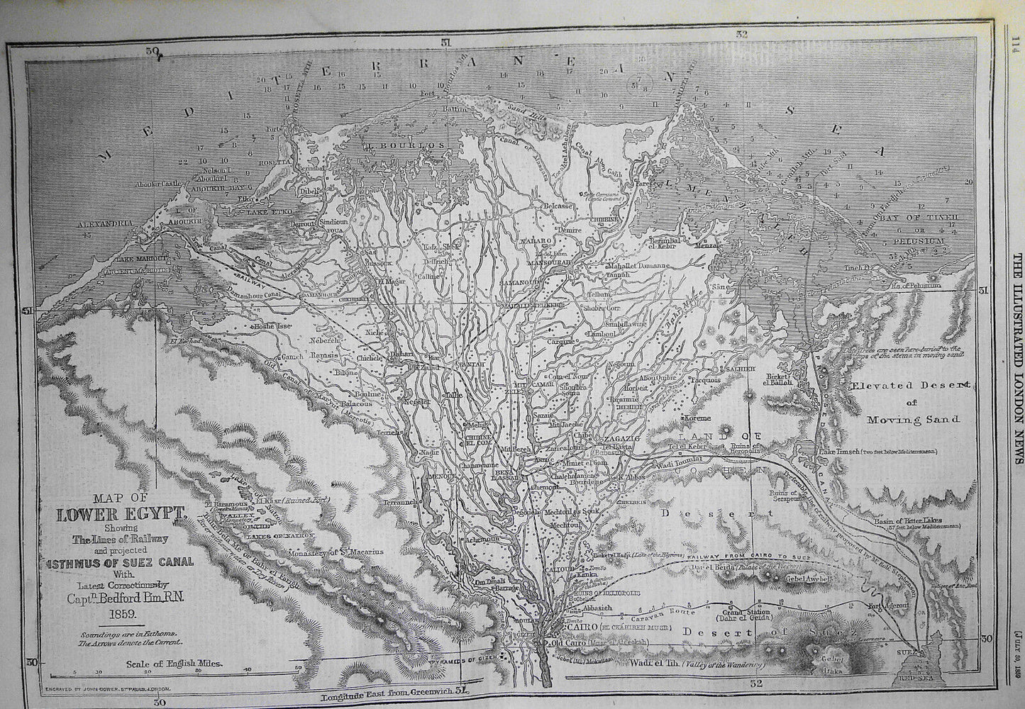 Illustrated London News, July 30, 1859. Railway Map of Lower Egypt;  Mantua; etc