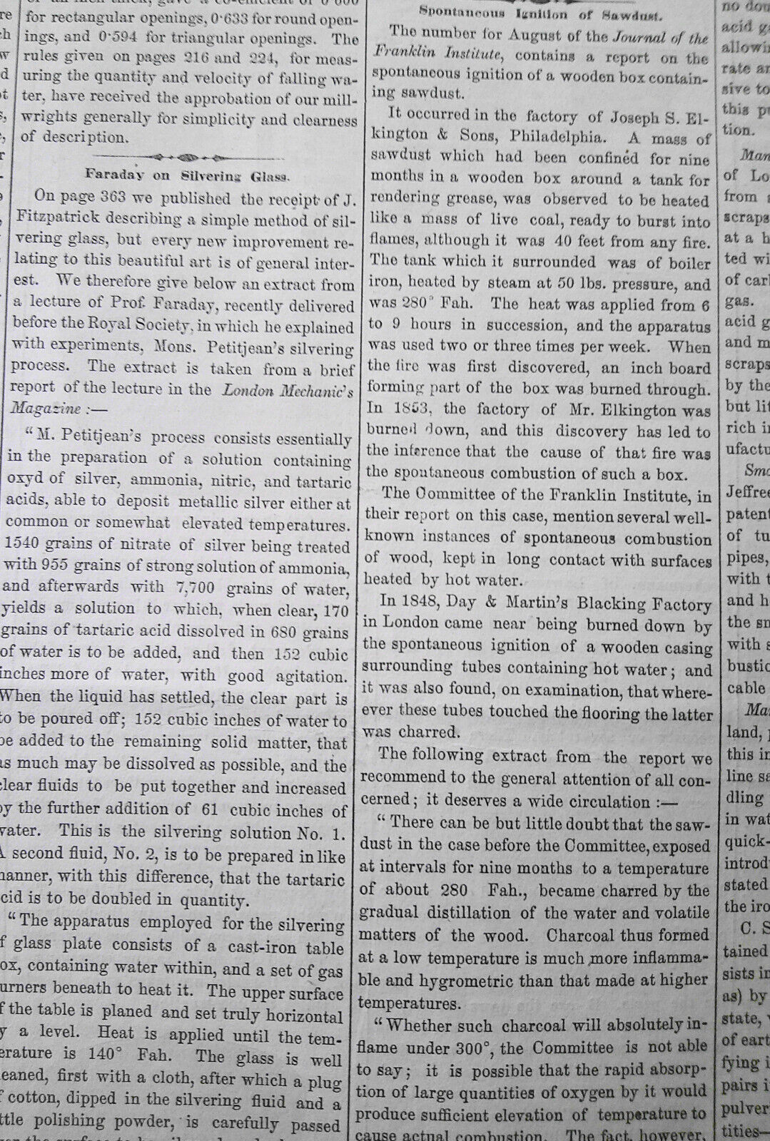 Scientific American, August 30, 1856. Michael Faraday on Silvering Glass; etc