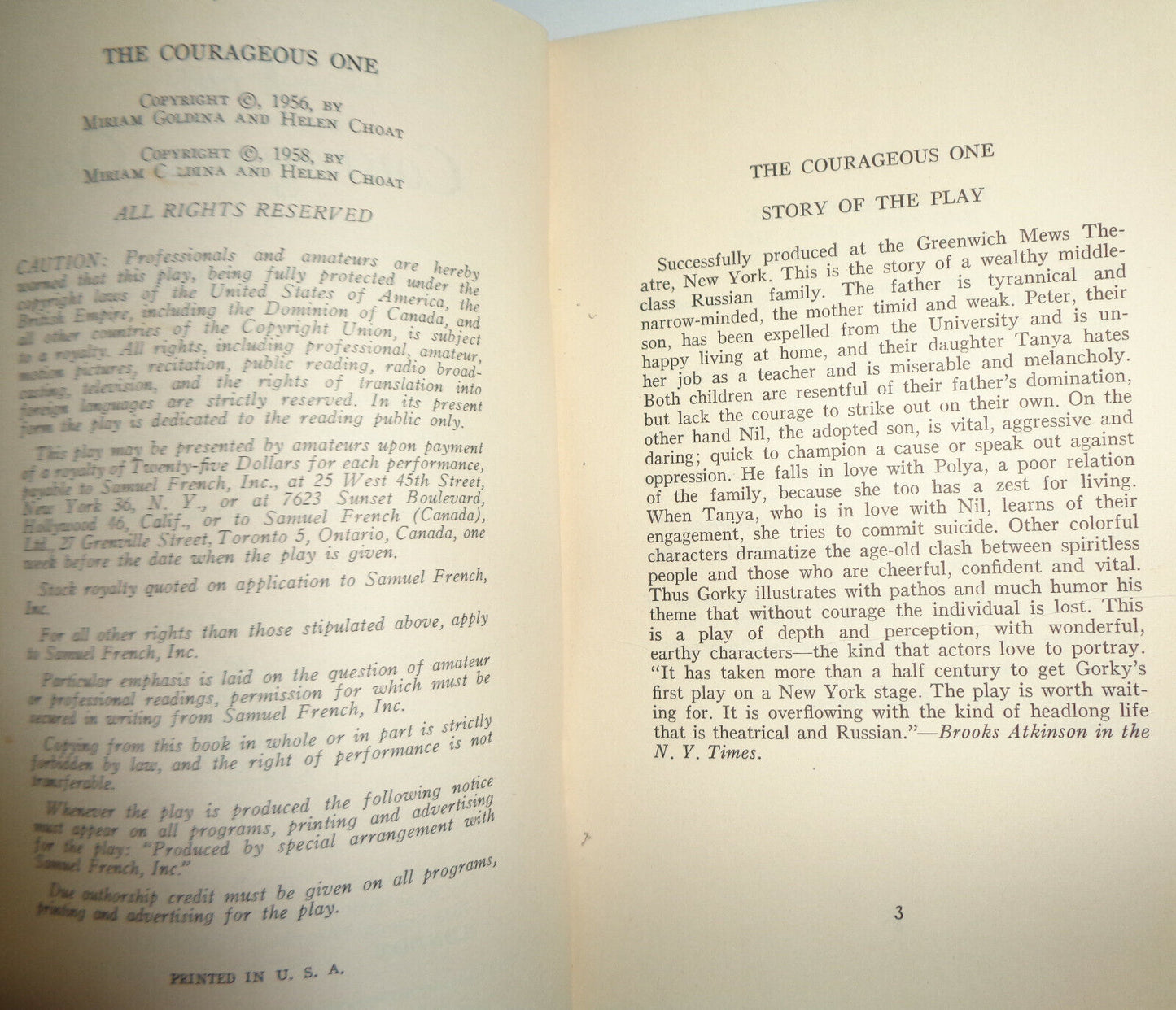 The courageous one; a play by Miriam Goldina from Maxim Gorky's "Meshtchane."