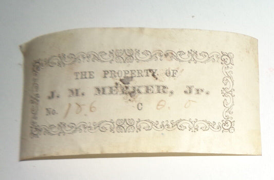 J. M. Merker, Jr.  Ex Libris Bookplate - 19th century