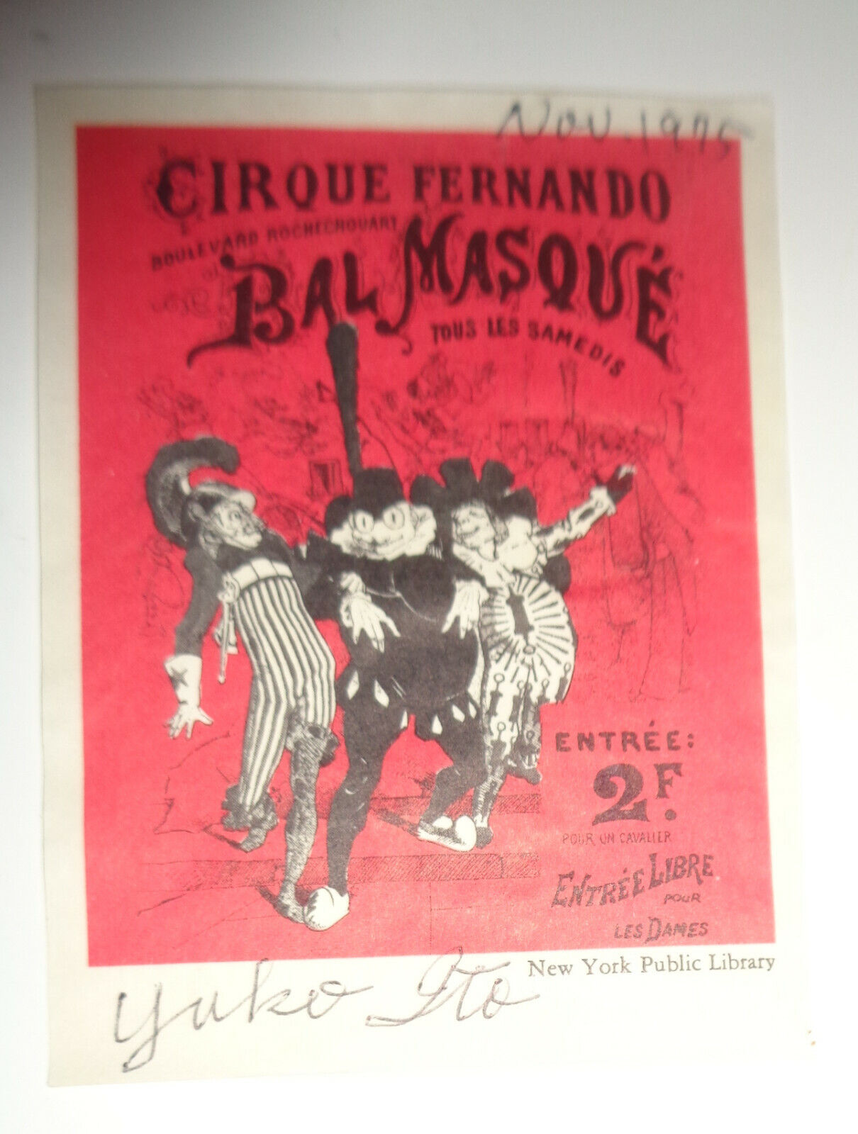 Cirque Fernando Bal Masque Ex-Libris Bookplate of New York Public Library 1975