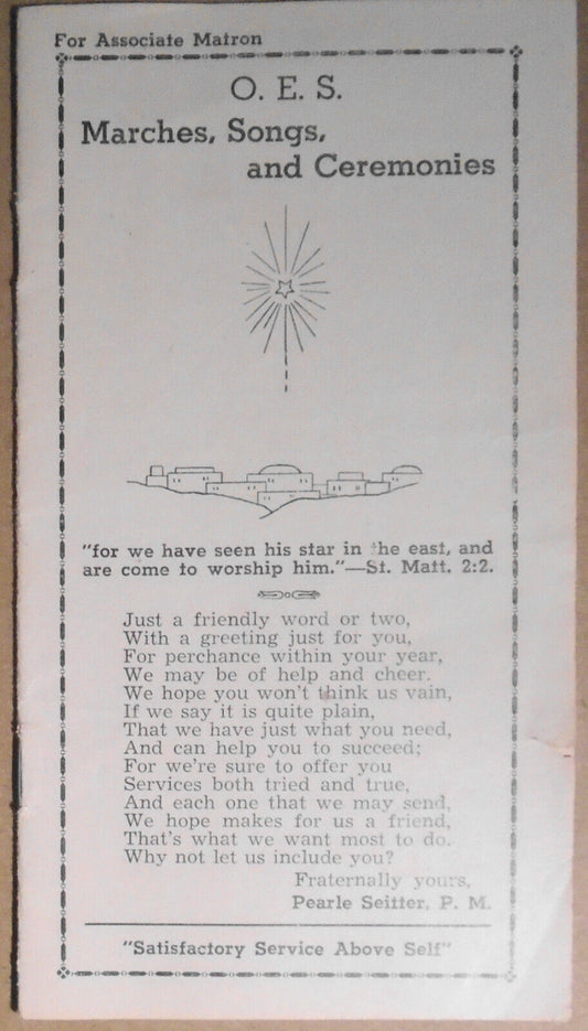 Order of Eastern Star Marches Songs Ceremonies catalog - Associate Matrons 1940s