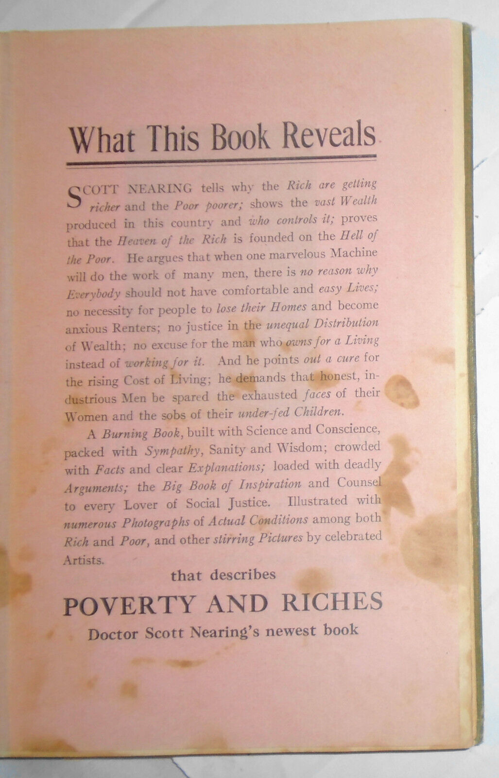 Poverty And Riches, by Scott Nearing. 1916. Salesman's Dummy Copy