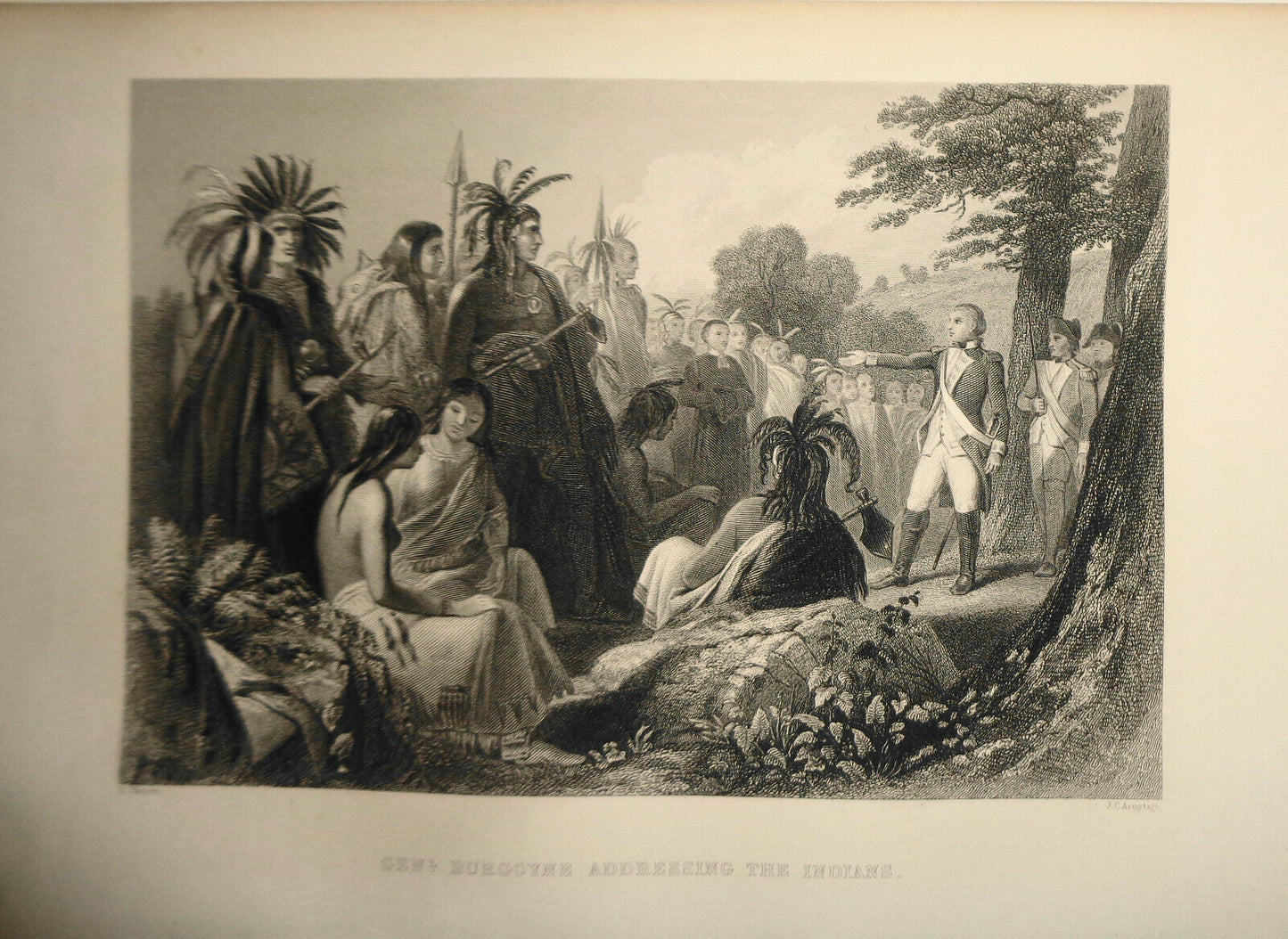 1860 Gen. Burgoyne Addressing The Indians - Engraved by J. C. Armytage