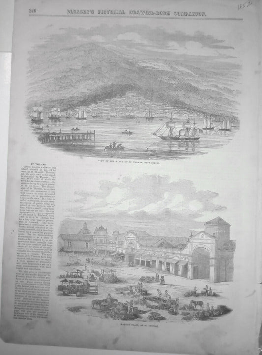 1852  St. Thomas in the West Indies - 2 prints & story - Gleason's original