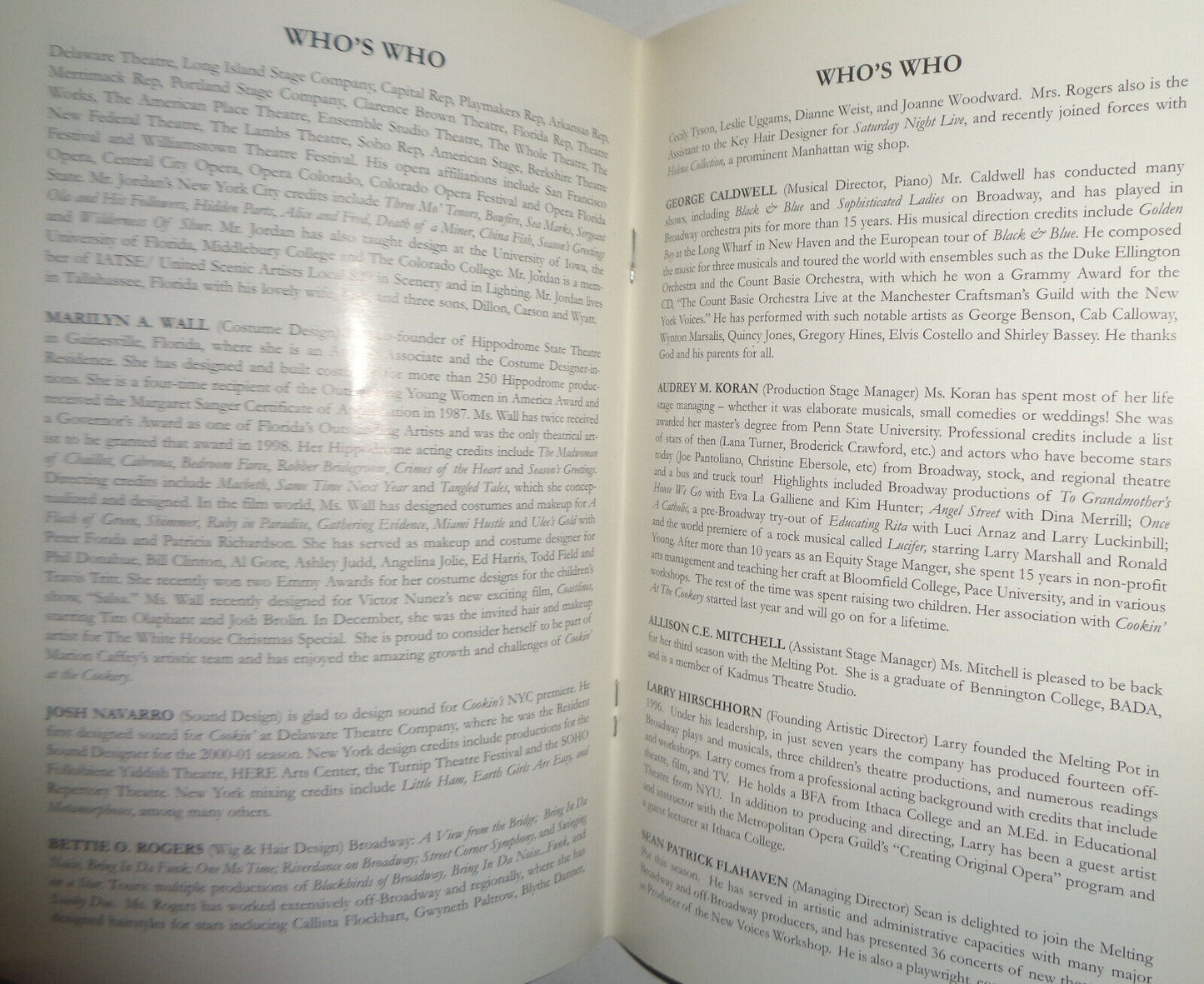 COOKIN' AT THE COOKERY, The Music and Times Of Alberta Hunter - PROGRAM - 2003