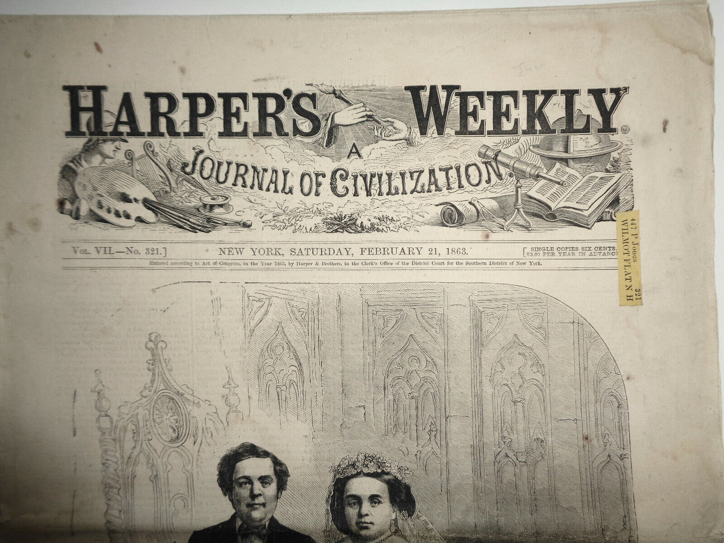 1863 Harper's Weekly February 21 Orig - Gen Tom Thumb, Effects of Proclamation