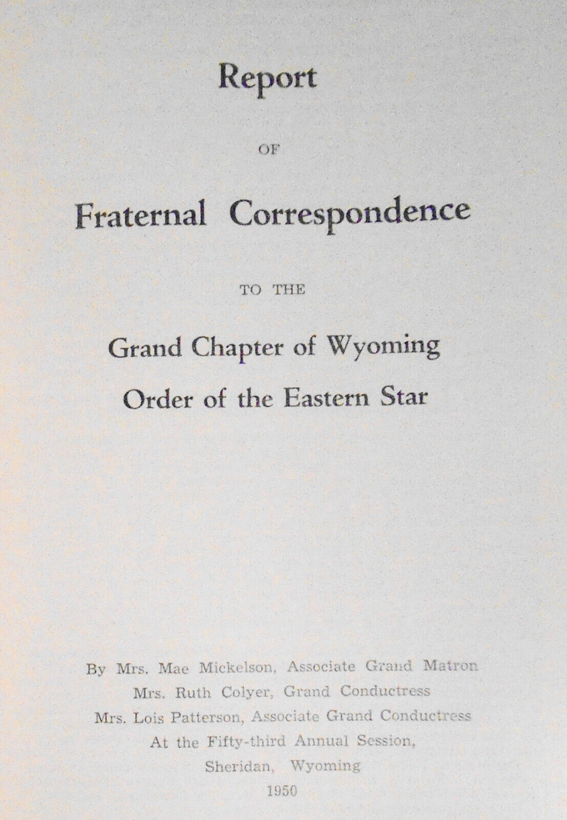 1950 Proceedings of Grand Chapter of Wyoming, Order of the Eastern Star
