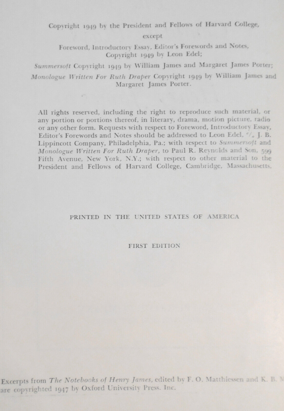 The Complete Plays of Henry James, edited by Leon Edel. First Edition, 1949.