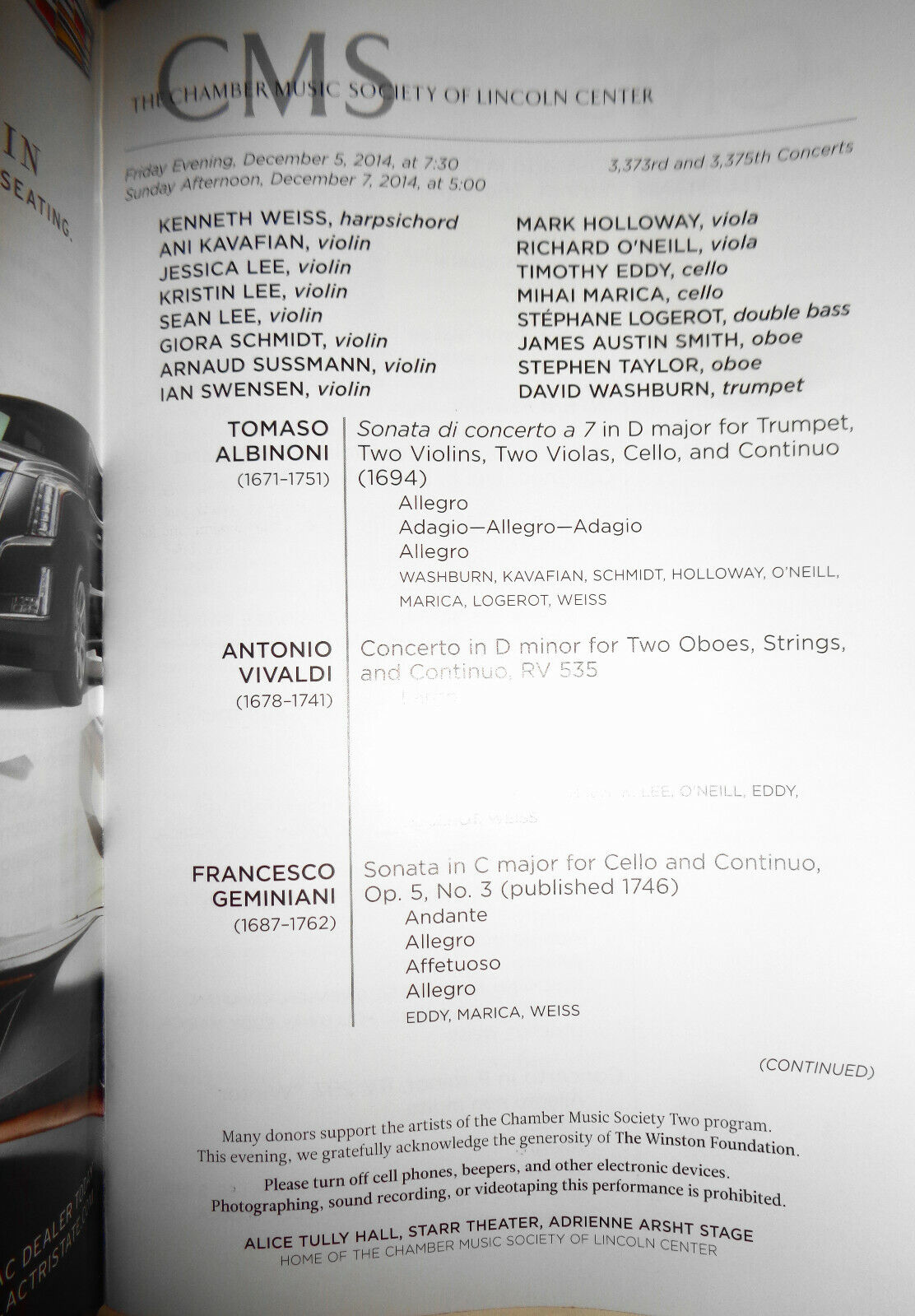 9 Chamber Music Sociery Playbills lot, 2014-15 Lincoln Center, NYC