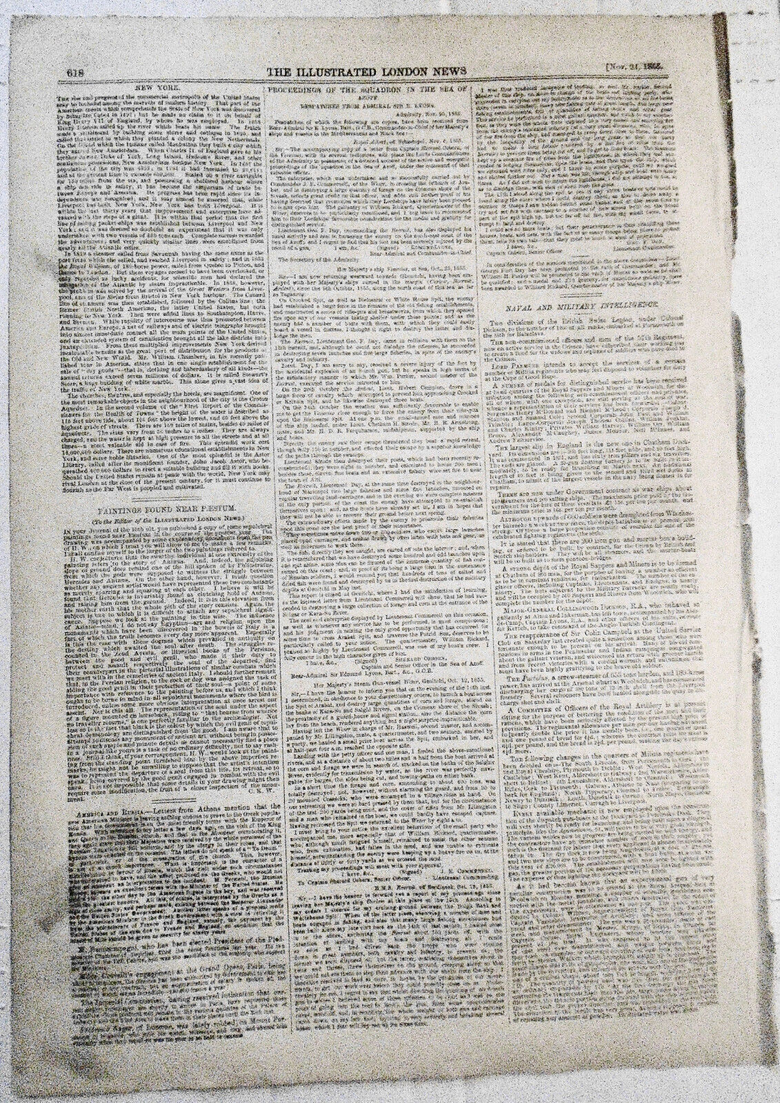 The City of New York - Illustrated London News November 24, 1855, original print