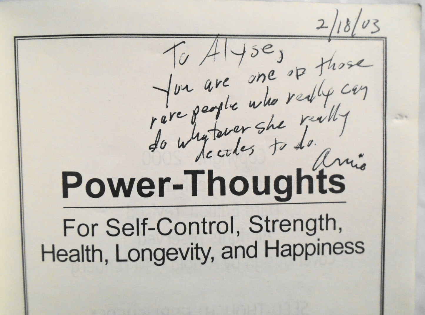 Power-thoughts [signed] For Strength, Health And Happiness, By Arnold Nerenberg