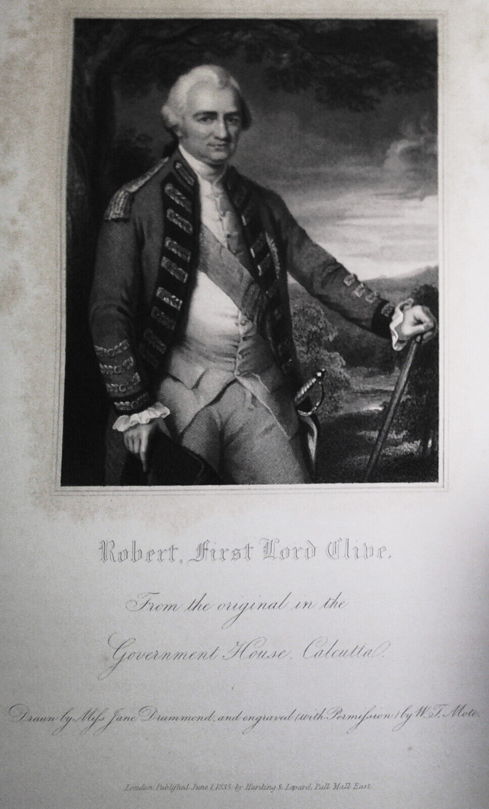 1833 Robert, First Lord Clive - engraving from Lodge's Portraits. 17x11 inches.