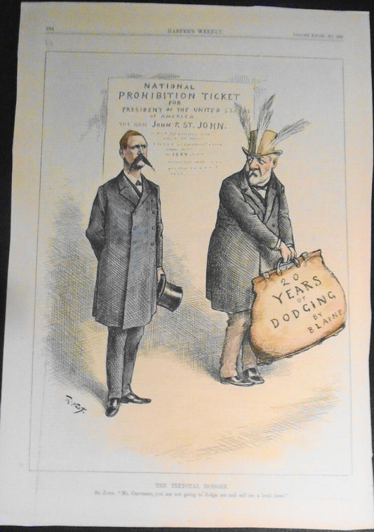 [Prohibition] The Teetotal Dodger, by Thomas Nast - HW 1884. Hand-colored.