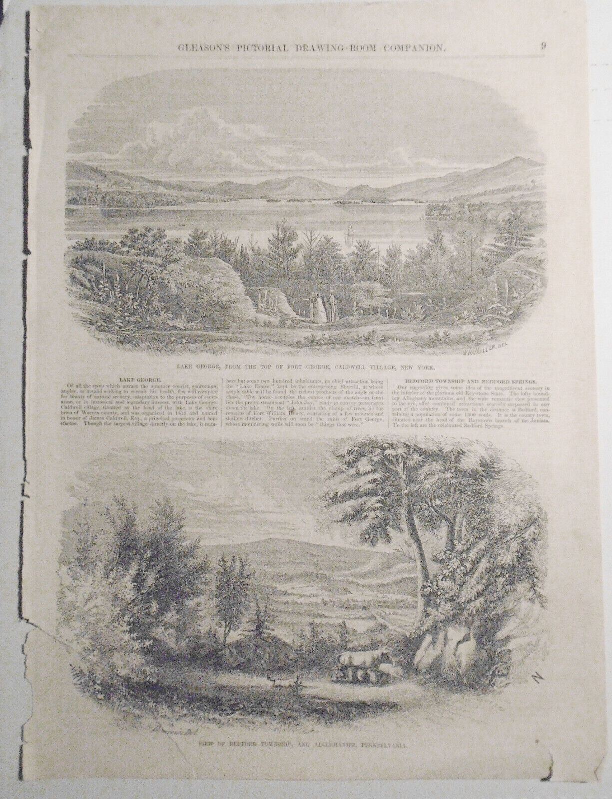 1854 Lake George From Top of Fort George Caldwell Village + Bedford Township PA