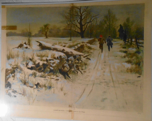 1890 Rabbit-hunting - "Holed!" by A. B. Frost. Hand-colored. 19" X 15", original