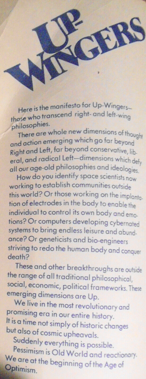 Up-Wingers: A Futurist Manifesto: F. M. Esfandiary -  1st thus Edition 1973