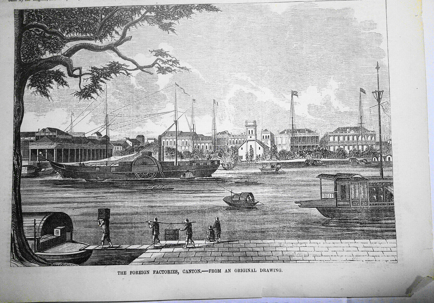 The Hong Kong Factories at Canton - Ballou's Pictorial May 9, 1857 Print & Story