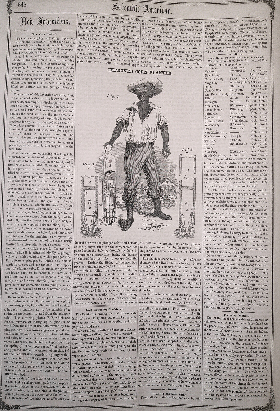 Scientific American, July 12, 1856. Corn planter; oscillating engines; gold etc