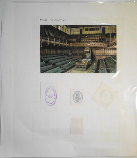 House of Commons : embossed seal & 3 postal stamps