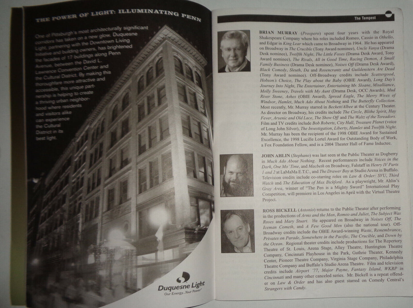 BRIAN MURRAY IN "THE TEMPEST" SOUVENIR PROGRAM PITTSBURGH PUBLIC THEATER, 2005