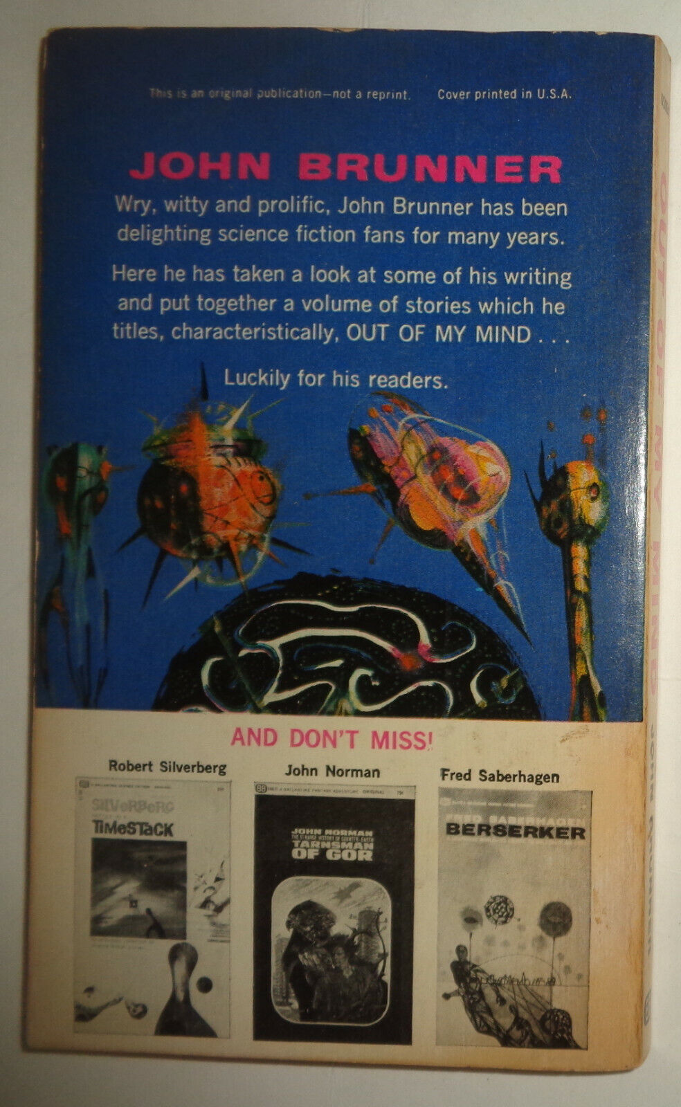 SIGNED - John Brunner : Out of my mind - First Edition, February 1967. 1st print