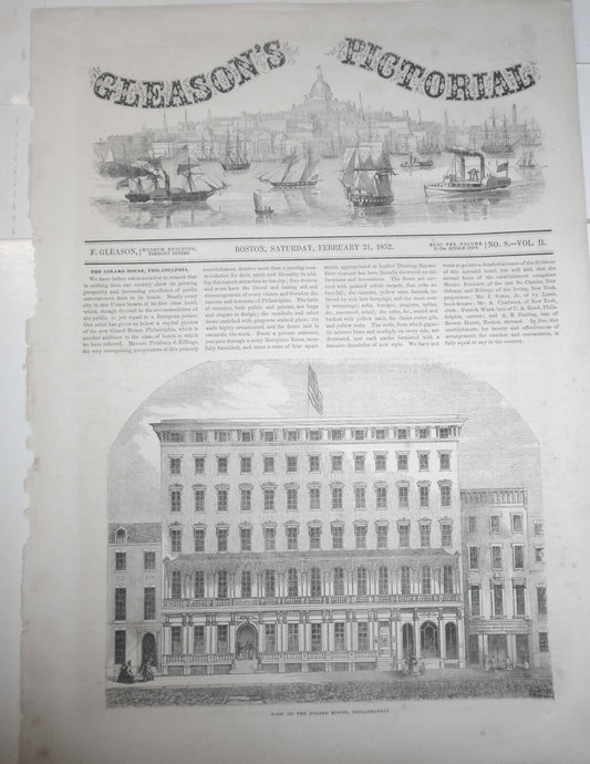 View of the Girard House, Philadelphia - Gleason's Pictorial February 21, 1852