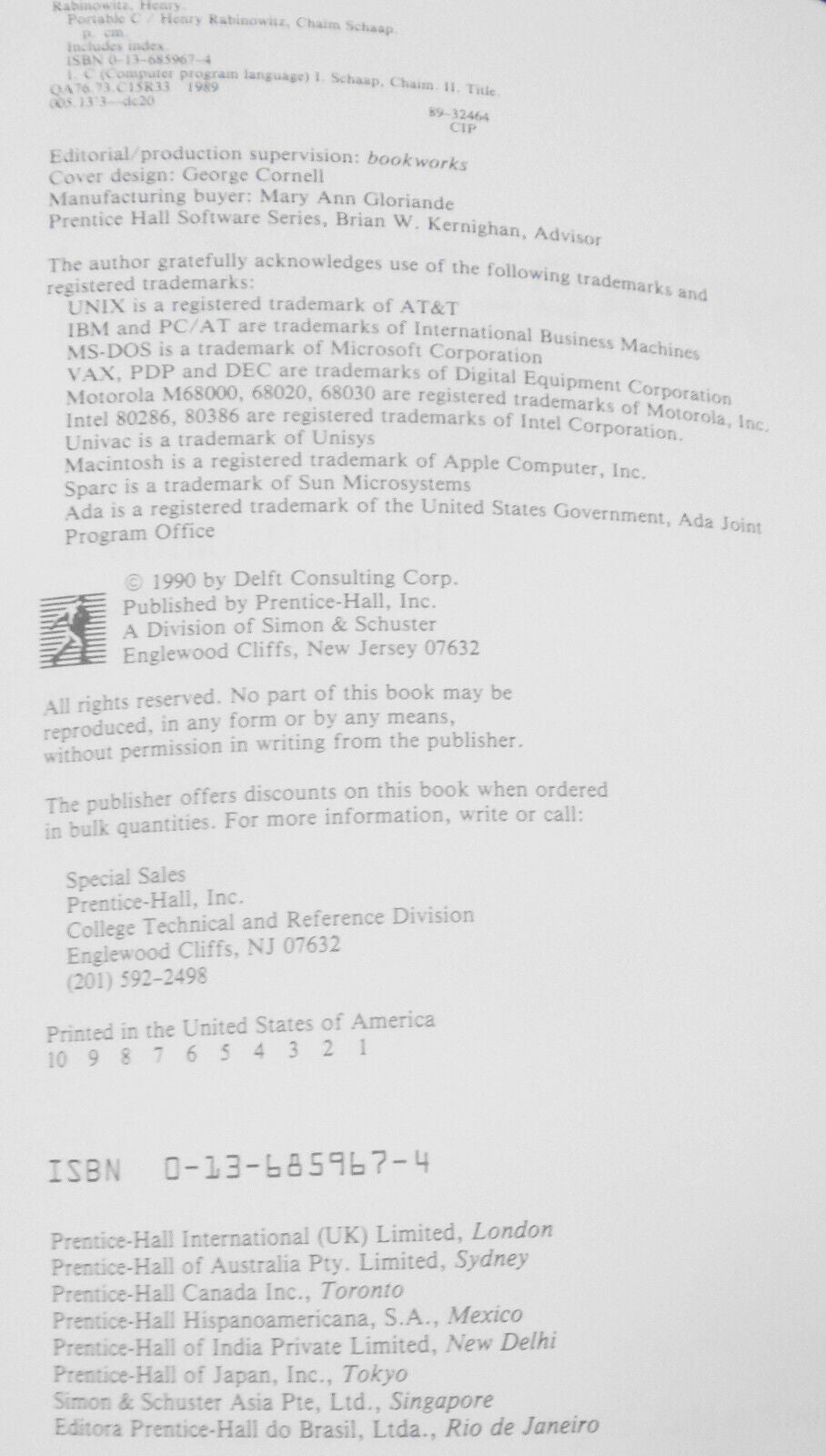 Portable C, by Henry Rabinowitz & Chaim Schaap. 1989. First edition. Softcover.