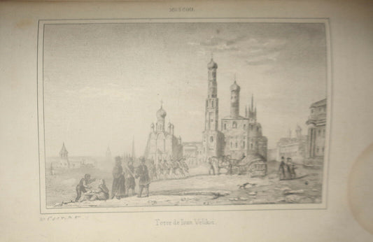 1840 Moscow : Torre de Ivan Velikoi - original engraving. M. Chopin : Rusia.