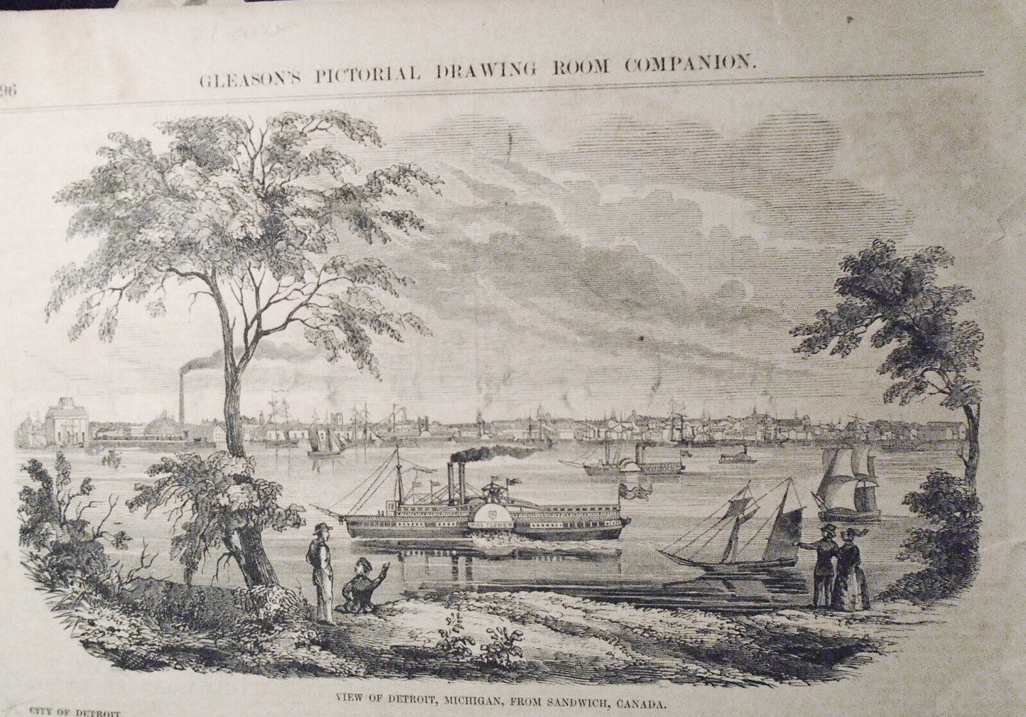 1. View of Detroit, Michigan 2. Wellington Statuette - Gleason's Pictorial, 1852