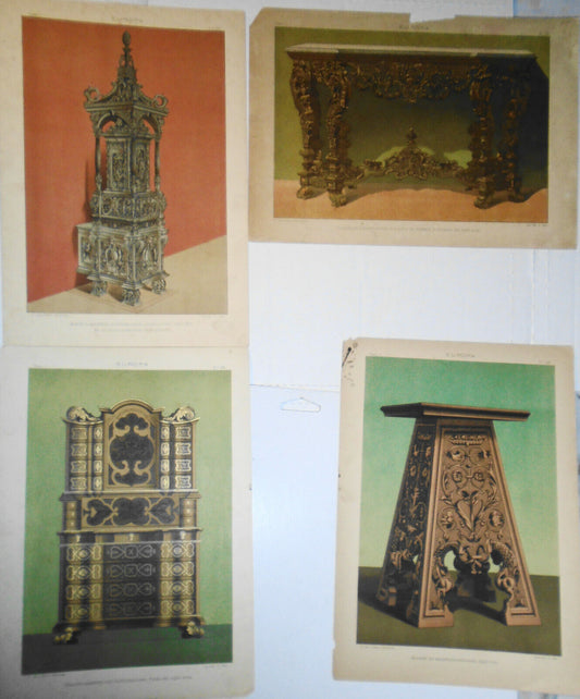 EUROPA - 4 antique furniture lithographs circa 1890 by J. Aleu, Barcelona.