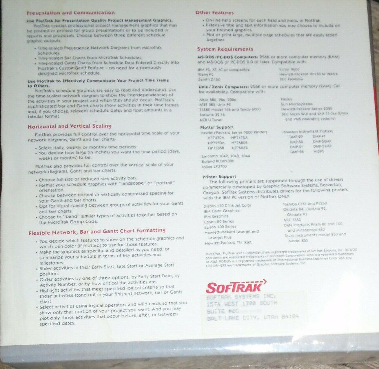 PlotTrak, by SofTrak - Brand new, sealed - for IBM PCs - Presentation Graphics