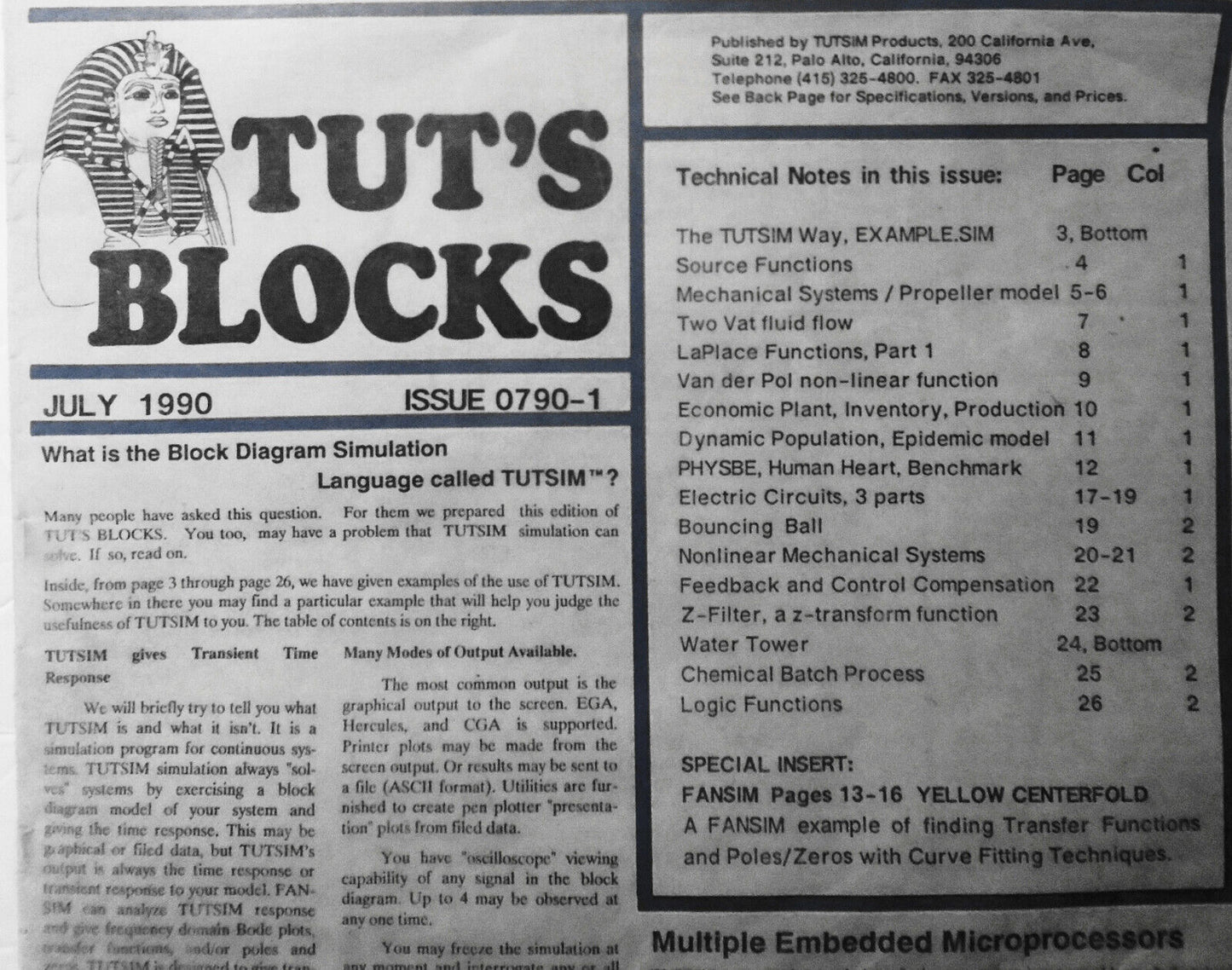 Tut's Blocks, July 1990 - TUTSIM - 1st commercial simulation software for IBM PC