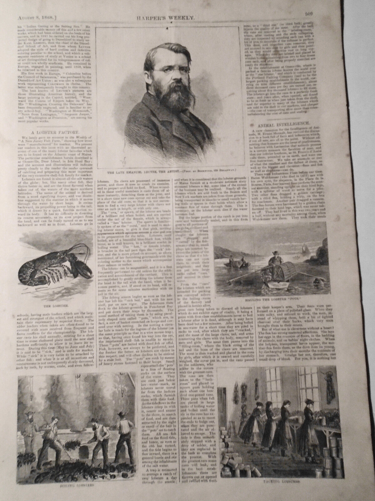 Harper's Weekly August 8, 1868 - Original - Maryland Flood; Polar Bear Hunt, etc