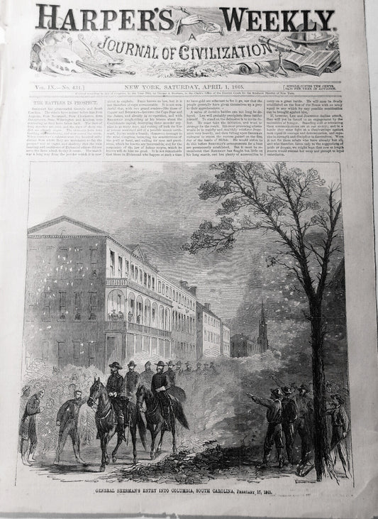 General Sherman's entry into Columbia, South Carolina : Harper's Weekly, 1865.