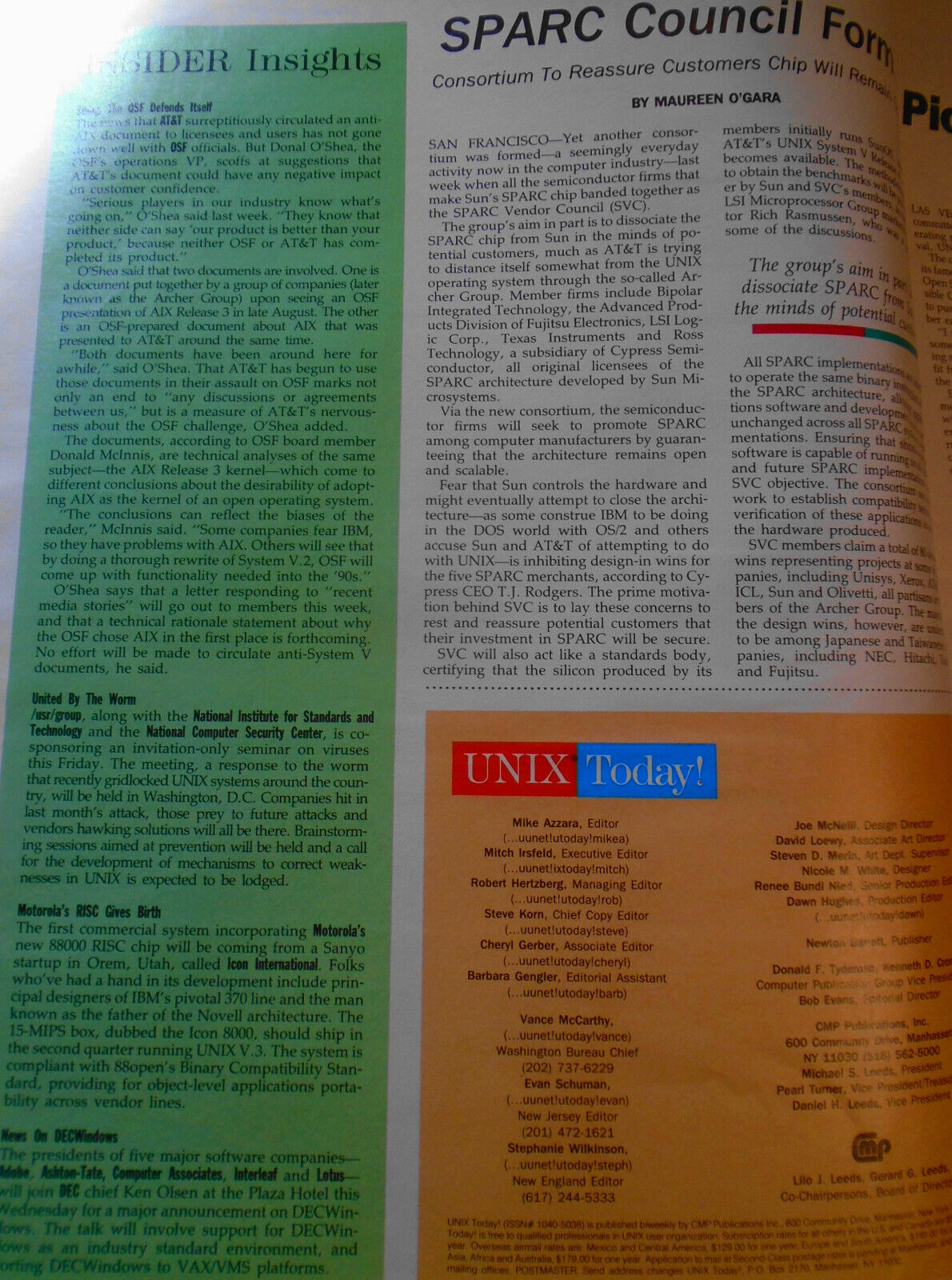 UNIX Today Magazine, November 28, 1988.