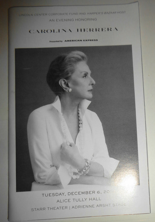 An Evening Honoring Carolina Herrera, Playbill, Lincoln Center, December 6, 2016