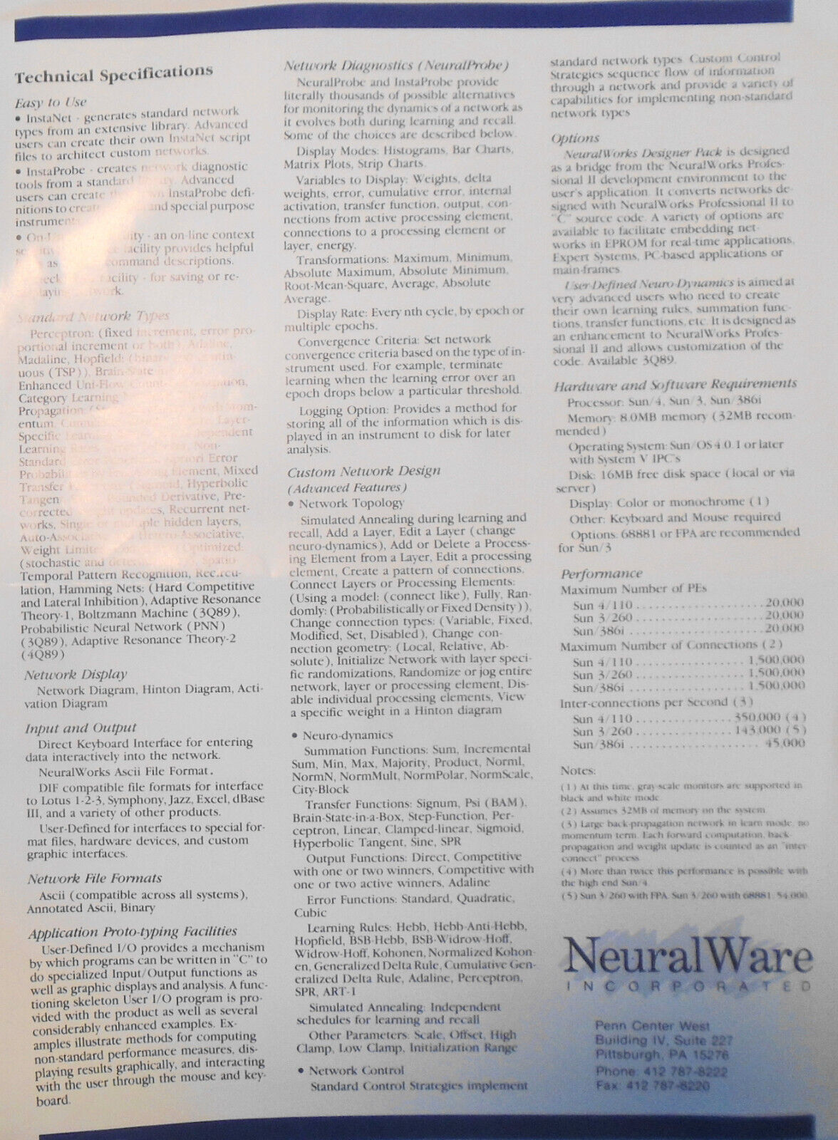 [Artificial intelligence] NeuralWorks Professional II on Sun  - promo 1989