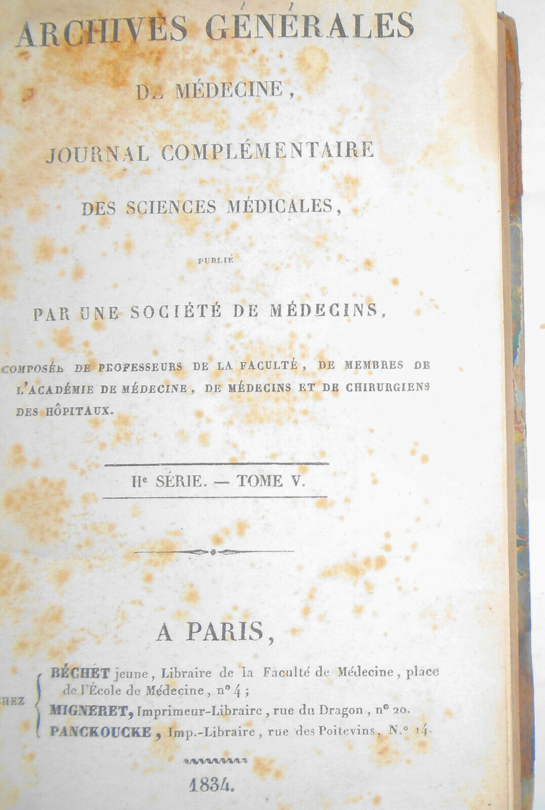 1834 Archives Generales De Medecine, Journal Complementaire Des Sciences Medical