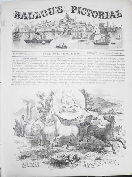 Ballou's Pictorial, February 14, 1857. Rare and Curious Birds; Tennessee; etc