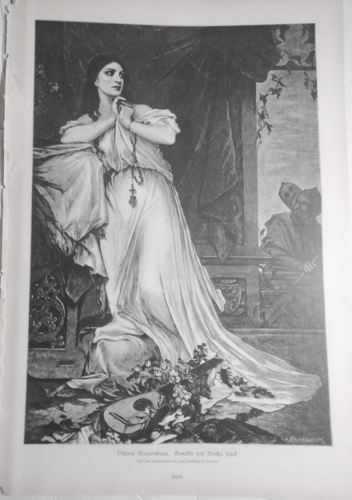 Vittoria Accorombona, by Bertha Sieck --  1884 Original antique print