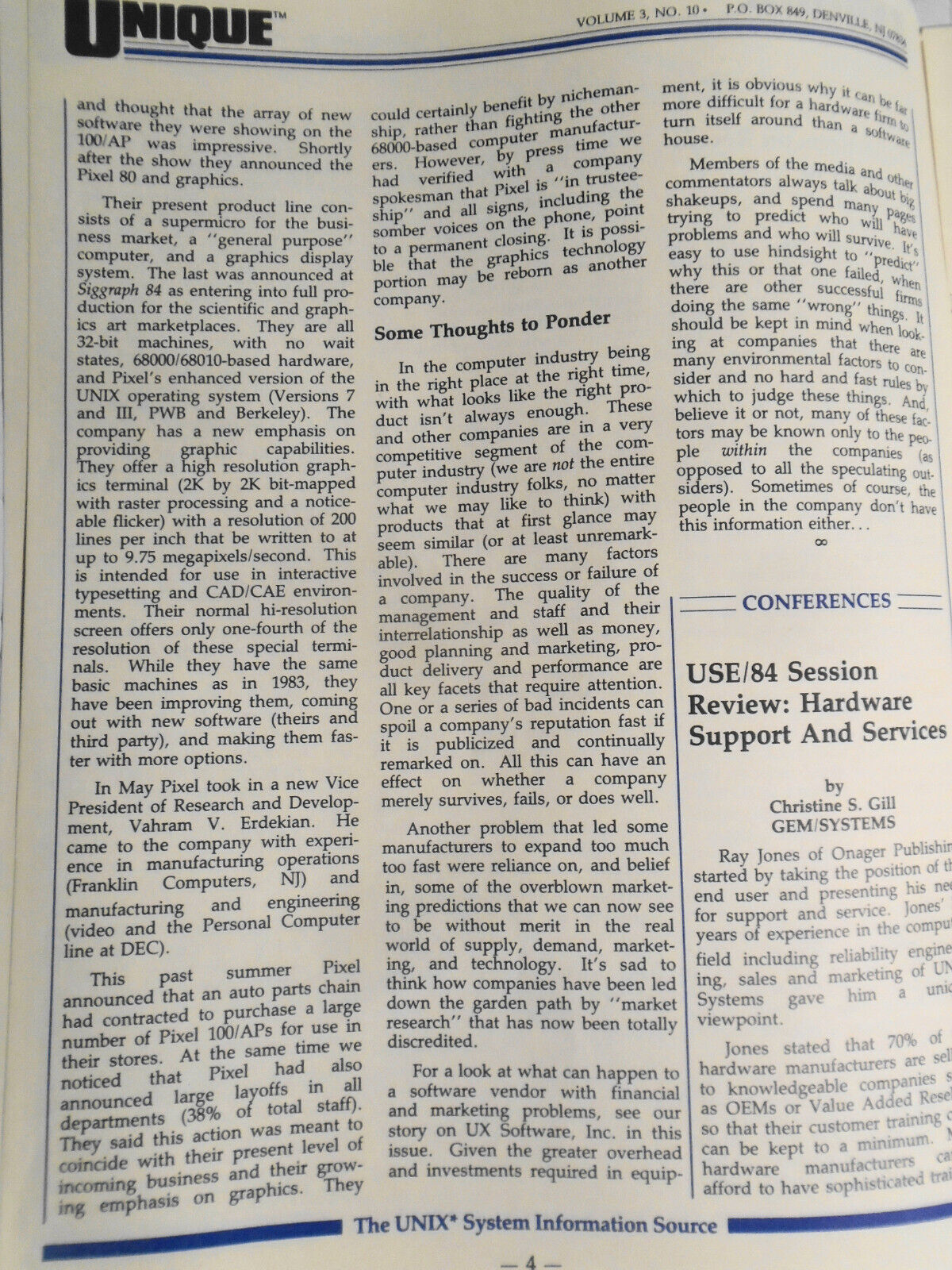 UNIQUE,  Vol. 3, No.  10, 1984 - The UNIX System Information Source.