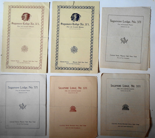 1912 Lot 6 bulletins Sagamore Lodge 371, New York City - Free & Accepted Masons