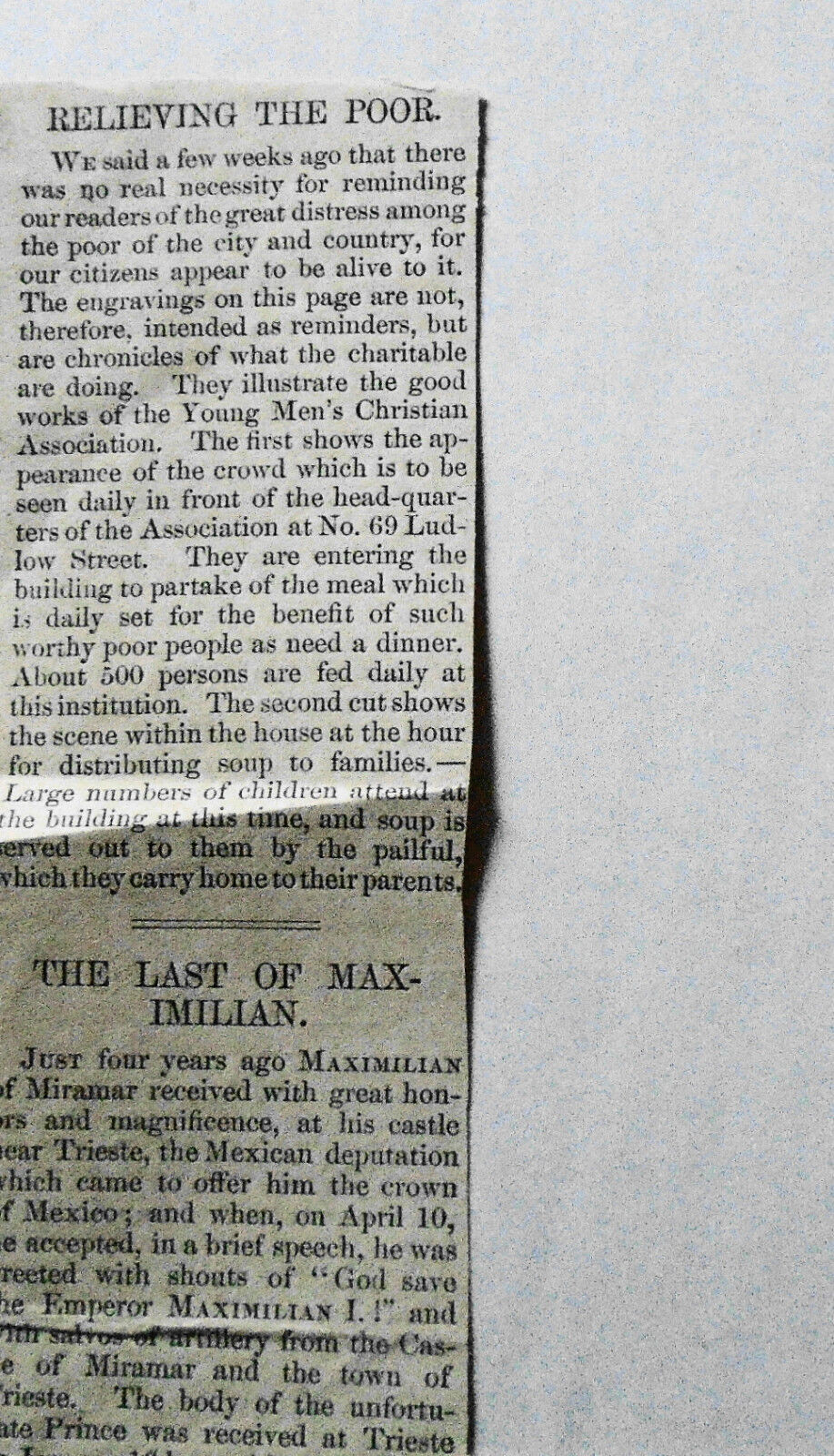 Relieving The Poor - Harper's Weekly, Feb. 29 1868 Original, Story & Two Prints