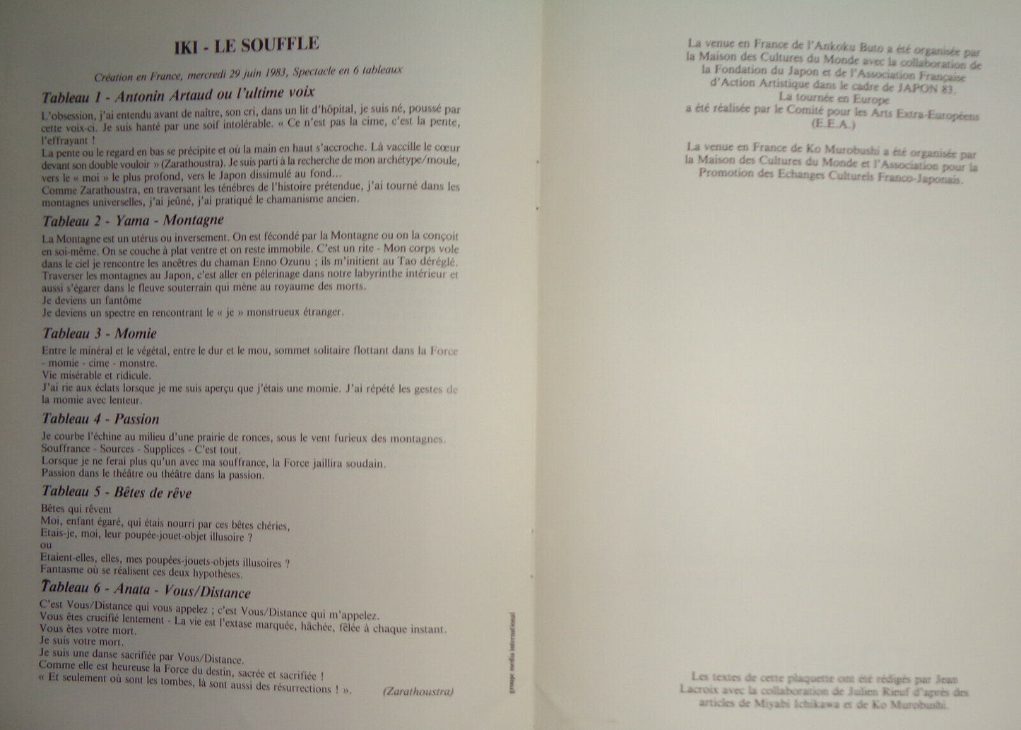Danses Buto - Souvenir Program - 1983, Maison des Cultures du Monde, Japon 83