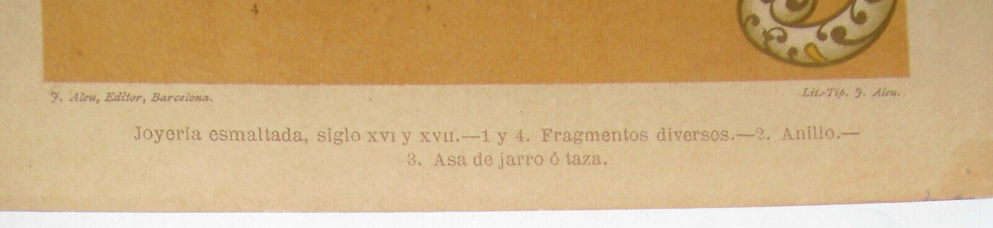 EUROPA - Joyeria esmaltada & Caracol gigantesco lithographs circa 1890 by J Aleu